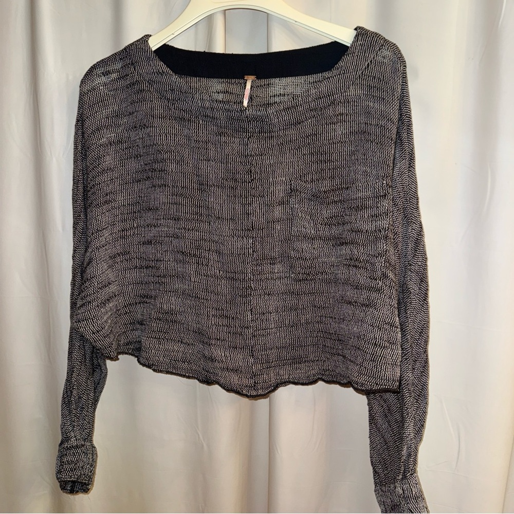 Free People Black and Gray Textured Blouse Size Small